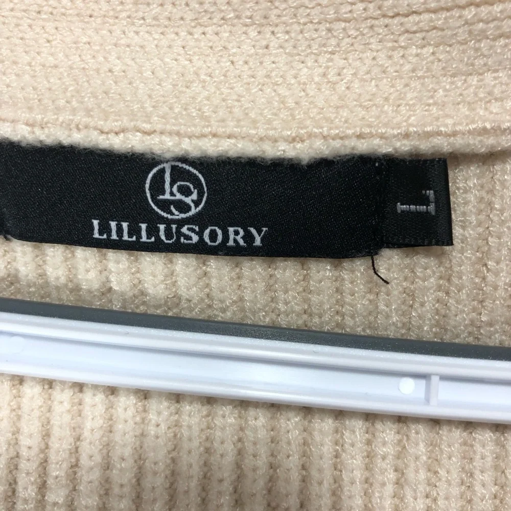 Cream Ribbed V-Neck Button Up Cardigan‎ Size L Casual Layering Lillusory